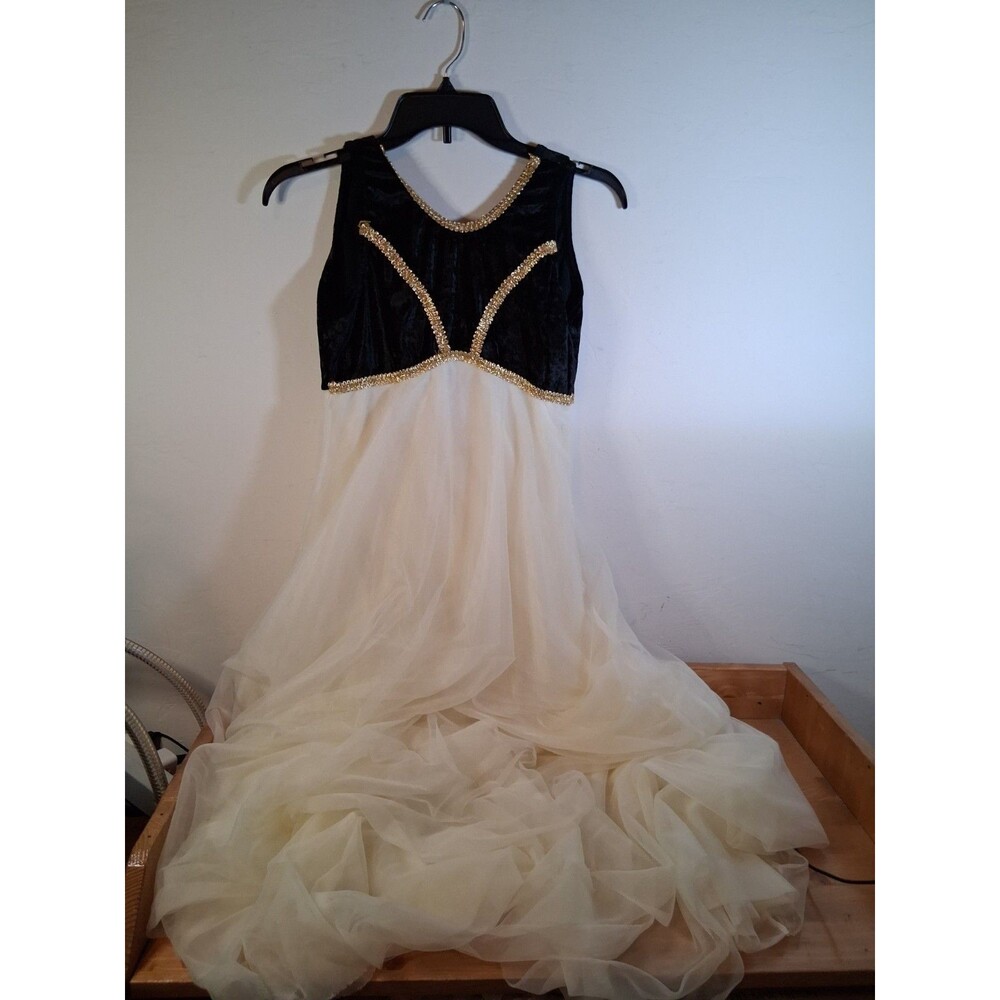 Vintage Lyrical Dance Costume Ballet Dress Made in USA Black Gold Ivory Skirts